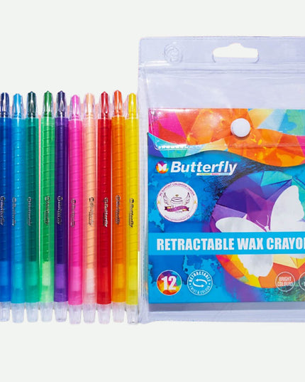 Retractable Wax Crayons Butterfly - 12's