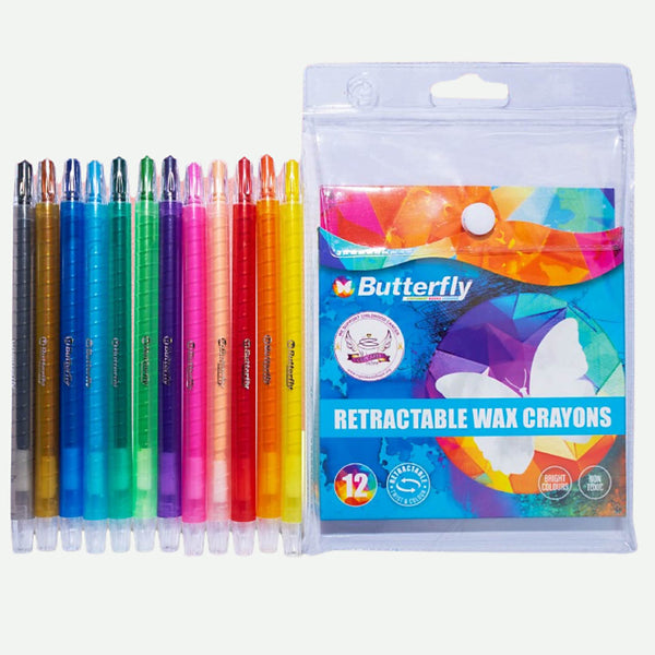 Retractable Wax Crayons Butterfly - 12's