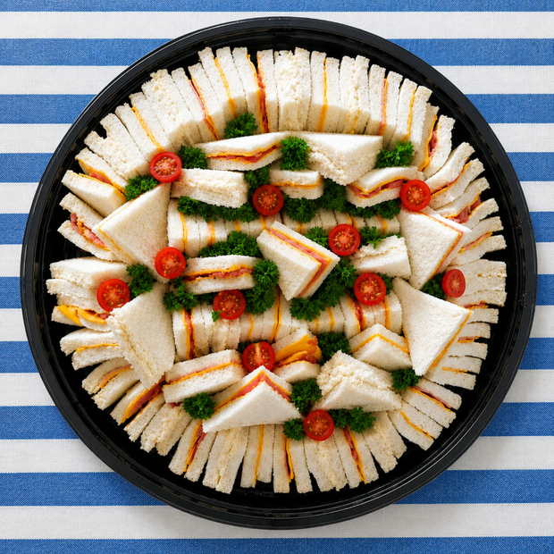 Sandwich_Platter_on_Blue_White_Striped_Tablecloth