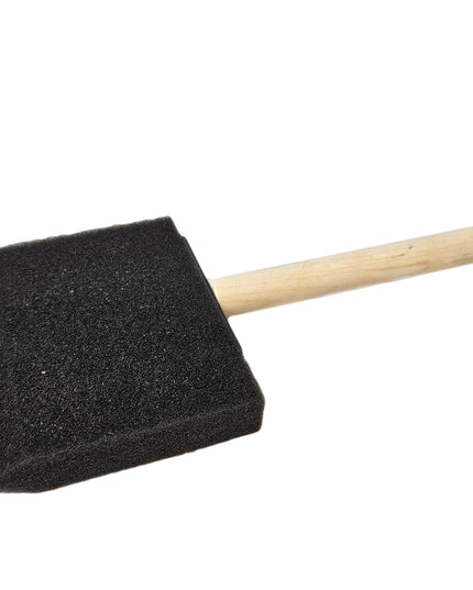 A black sponge applicator with a wooden handle.