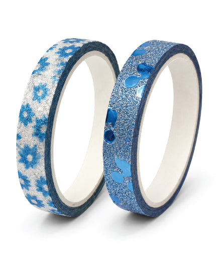 Stick Tape PRINTED - METALLIC Assorted Designs 7mm x 5m Roll-Blue 1