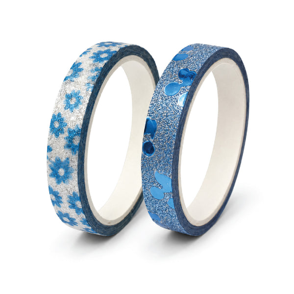 Stick Tape PRINTED - METALLIC Assorted Designs 7mm x 5m Roll-Blue 1