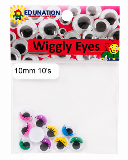 Wiggly Eyes with Lashes 10mm 10's