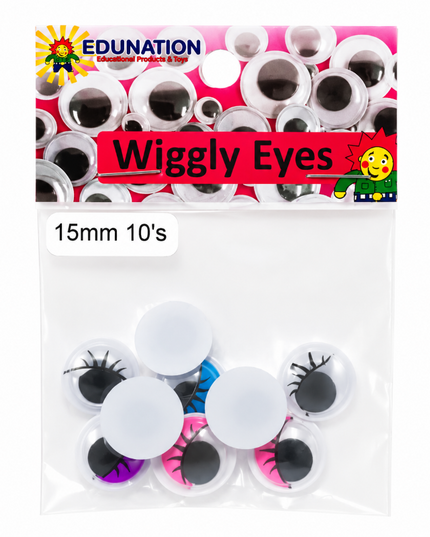 Wiggly Eyes with Lashes 15mm 10's