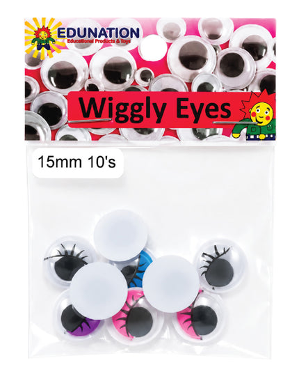 Wiggly Eyes with Lashes 15mm 10's 1