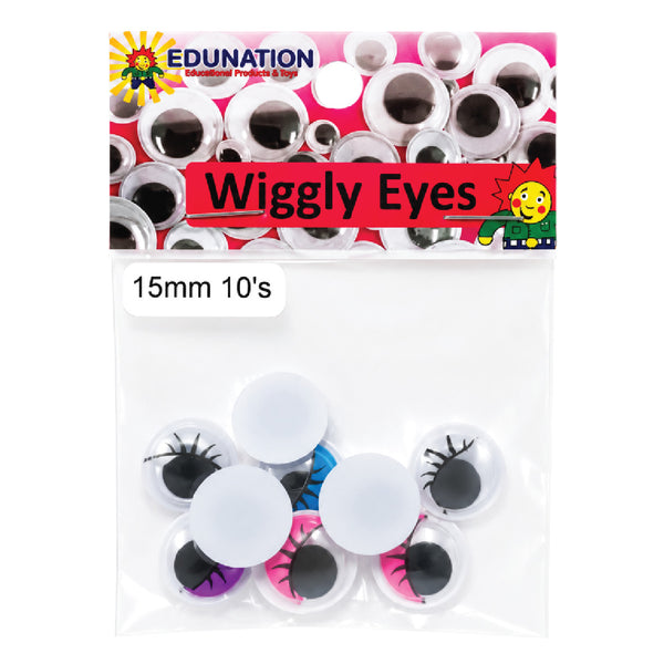 Wiggly Eyes with Lashes 15mm 10's 1