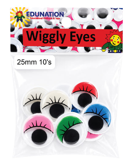 Wiggly Eyes with Lashes 25mm 10's 1