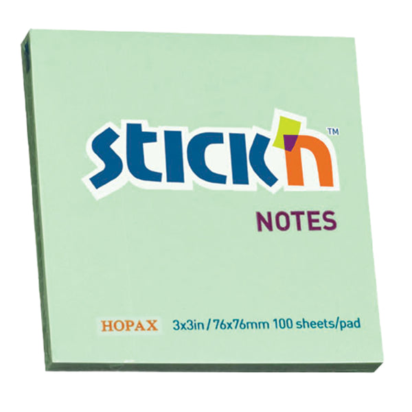 Pastel Notes 76 x 76 mm - 100 Sheets - Green (Stick 'n Cube)