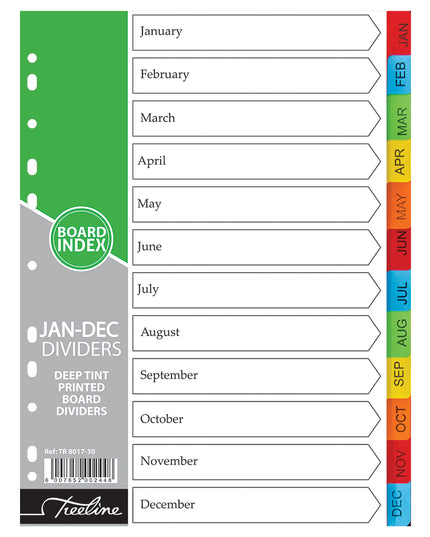 File Dividers A4 Board Deep Tint - Jan-Dec Printed