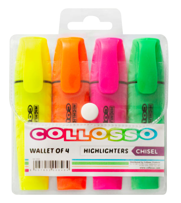Highlighters Chisel Tip Collosso Wallet of 4