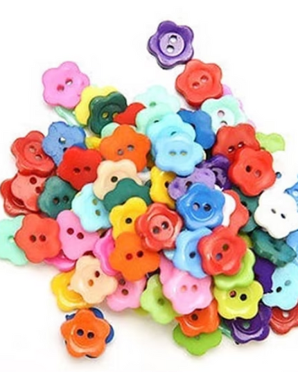 Buttons FLOWER MEDIUM Primary Mix Col 15mm -  12g