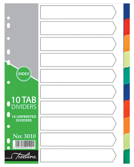 File Dividers A4 PVC Rainbow - 10 Tab Unprinted