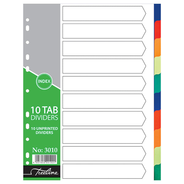 File Dividers A4 PVC Rainbow - 10 Tab Unprinted
