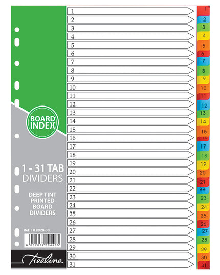 File Dividers A4 Board Deep Tint - 1-31 Printed - Treeline