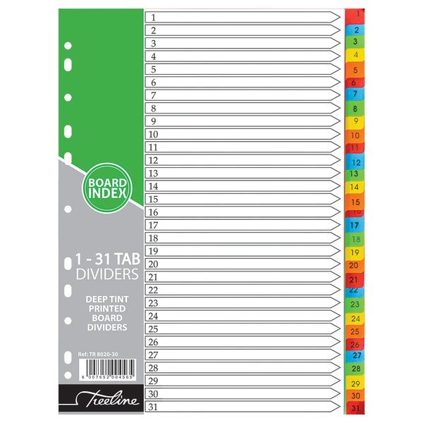 File Dividers A4 Board Deep Tint - 1-31 Printed - Treeline