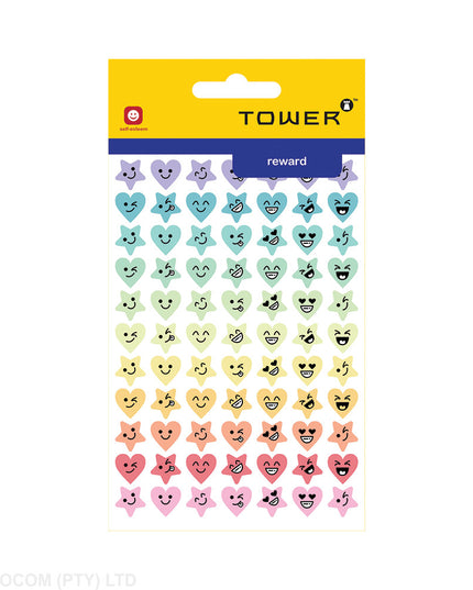Stickers - Tower Glitter Stars Hearts With Faces Metallic