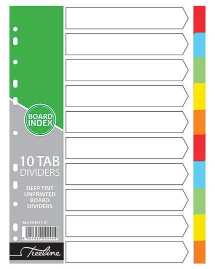 File Dividers A4 Board Deep Tint - 10 Tab Unprinted