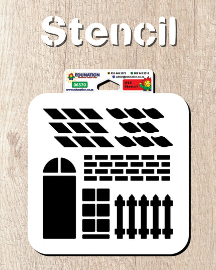 A white plastic stencil with various fence designs