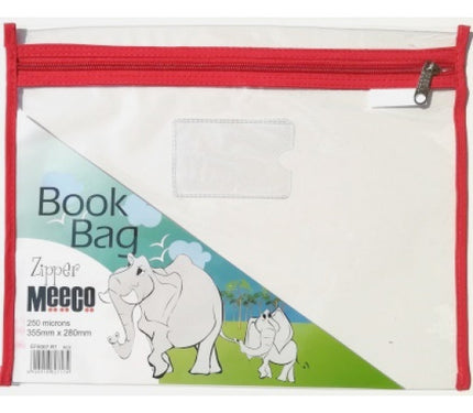 Book Bag Zipper - Clear with zip - A4 - Red 250 micron 355mmx280mm