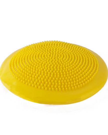 A collection of inflatable air cushions in various solid colors, each covered with raised nodules for grip.