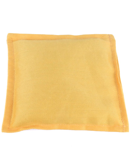 A yellow square bean bag with a size of 14cm x 14cm