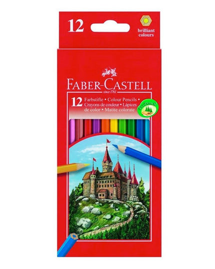 12 Faber-Castell color pencils with vibrant colors.