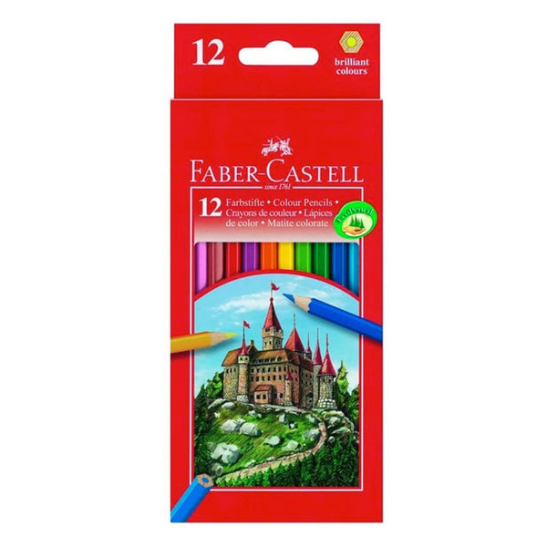12 Faber-Castell color pencils with vibrant colors.