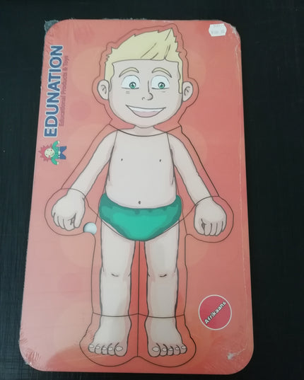 Wooden Puzzle Frame - Body Boy Afrikaans Edunation South Africa Body and Face Puzzles