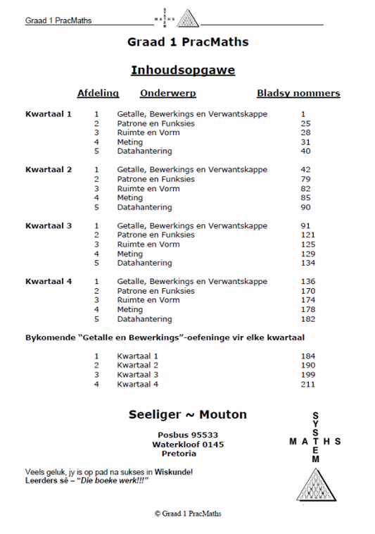 Boek PracMaths Graad 1 Afr