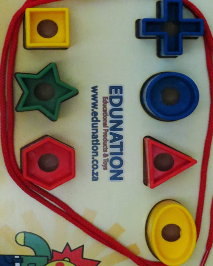 Wooden Shape Sorter Board with 7 shapes & lace - Edunation South Africa
