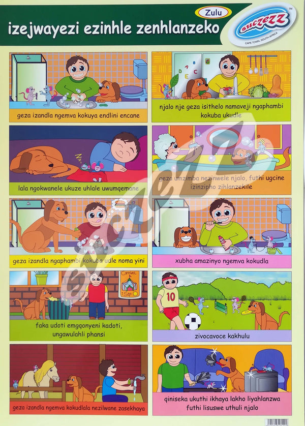 Poster - Izejwayezi Ezinhle Zenhlanzeko (Good Hygiene Habits) - Zulu