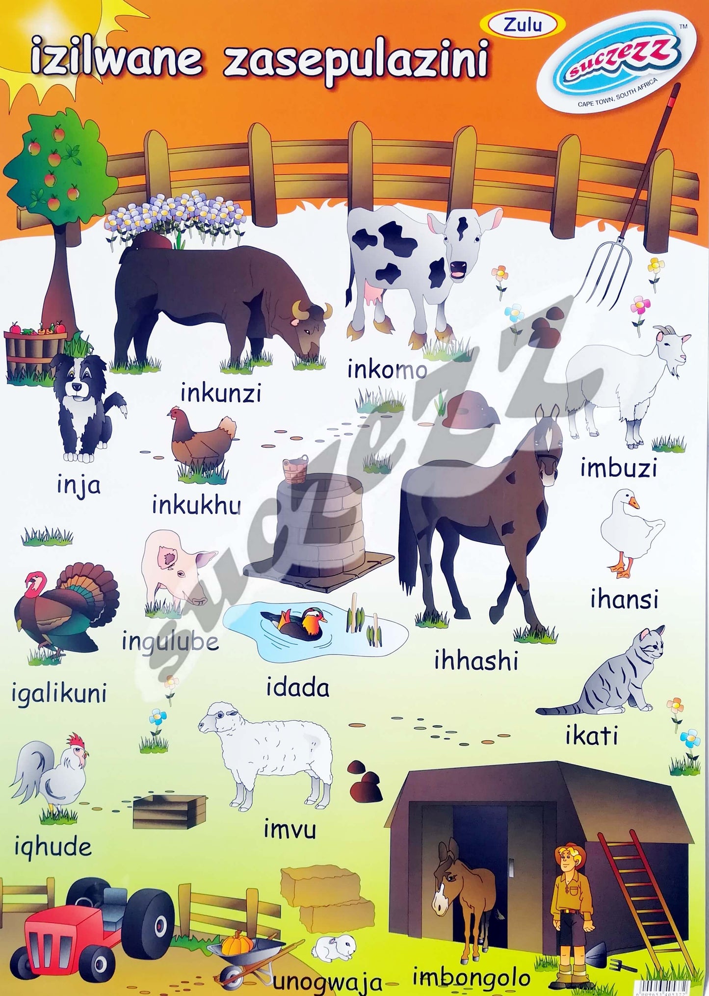 Poster - Izilwane Zasepulazine (Farm Animals) - Zulu