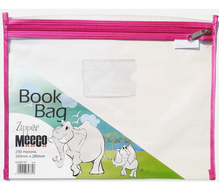Book Bag Zipper - Clear with zip - A4 - Pink 250 micron 355mmx280mm