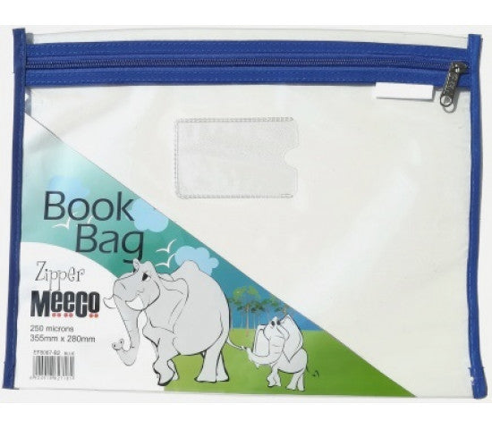 Book Bag Zipper - Clear with zip - A4 - Blue 250 micron 355mmx280mm