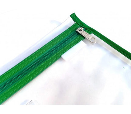 Book Bag Zipper - Clear with zip - A4 - Green 250 micron 355mmx280mm