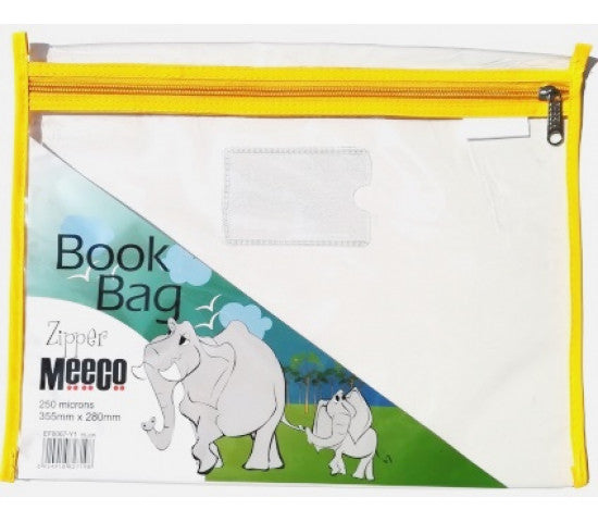 Book Bag Zipper - Clear with zip - A4 - Yellow 250 micron 355mmx280mm