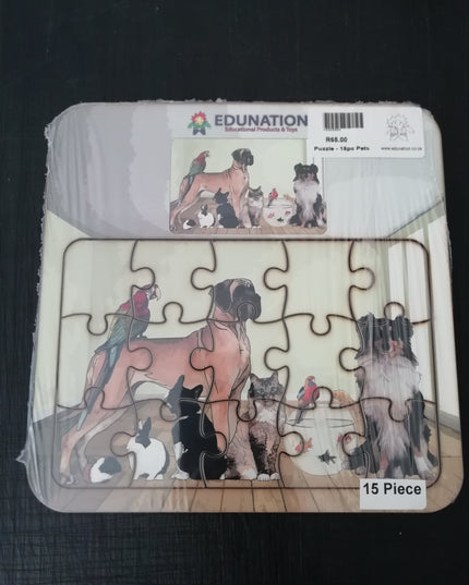 Wooden Puzzle Frame picture - 15pc Pets Edunation South Africa Square Frame Puzzles