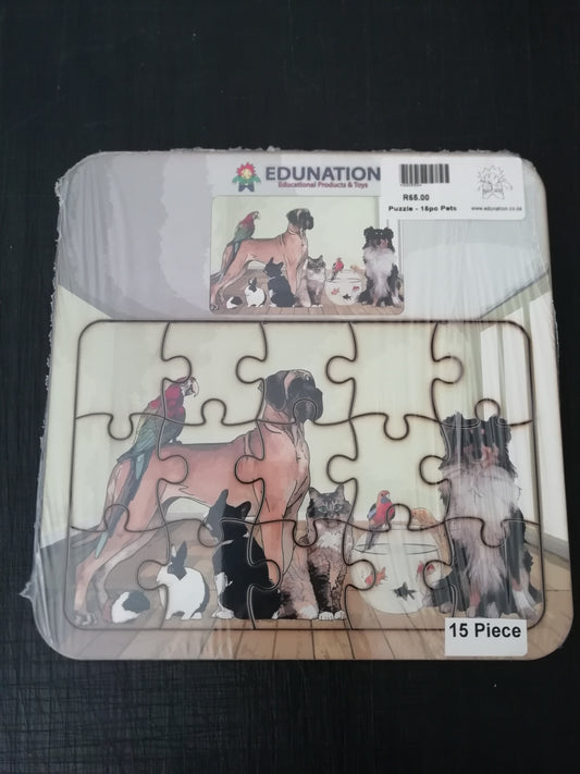 Wooden Puzzle Frame picture - 15pc Pets Edunation South Africa Square Frame Puzzles