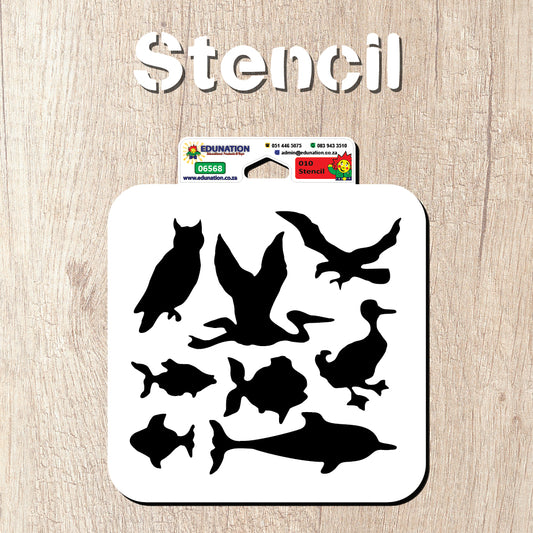 010 Stencil 16x16cm Birds & Fish