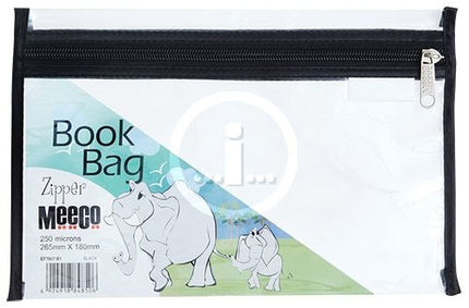 Book Bag Zipper - Clear with zip - A4 - Black 250 micron 355mmx280mm